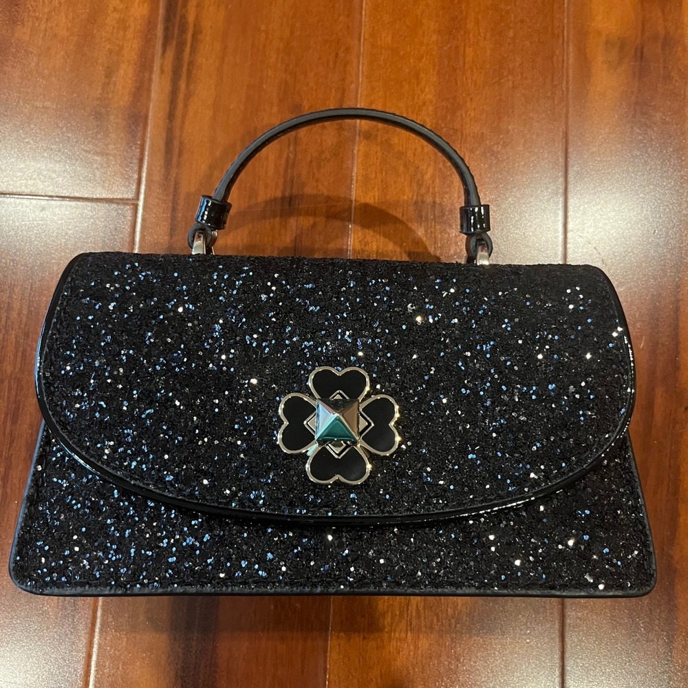 Kate‎ Spade Black Purse Bag Odette Evening Party Glitter Top Handle Crossbody